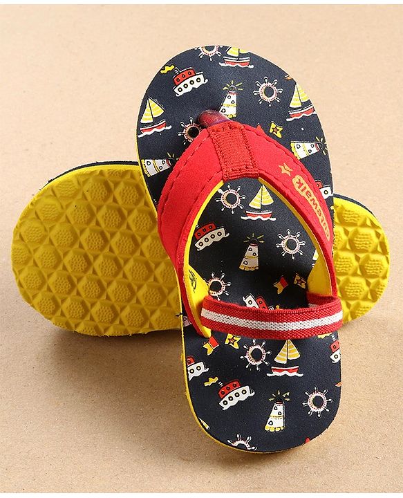 Cute Walk by Babyhug Flip Flops with Back Strap Ship Print - Blue