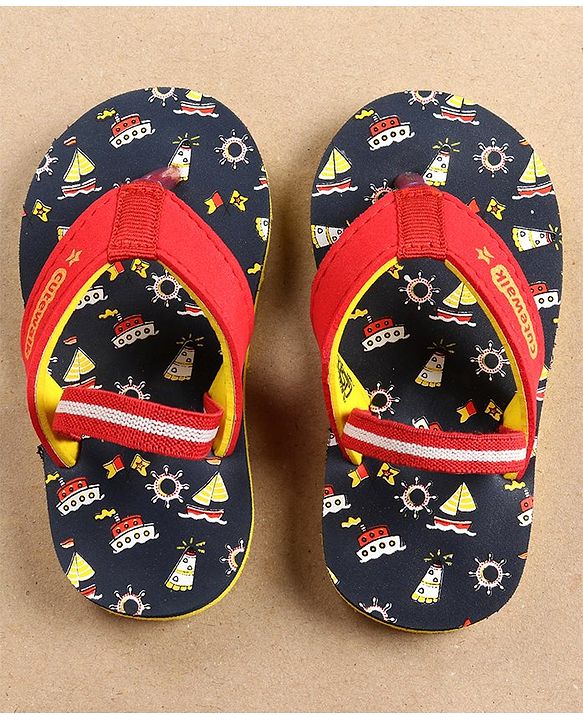 Cute Walk by Babyhug Flip Flops with Back Strap Ship Print - Blue