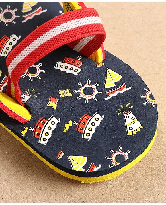 Cute Walk by Babyhug Flip Flops with Back Strap Ship Print - Blue