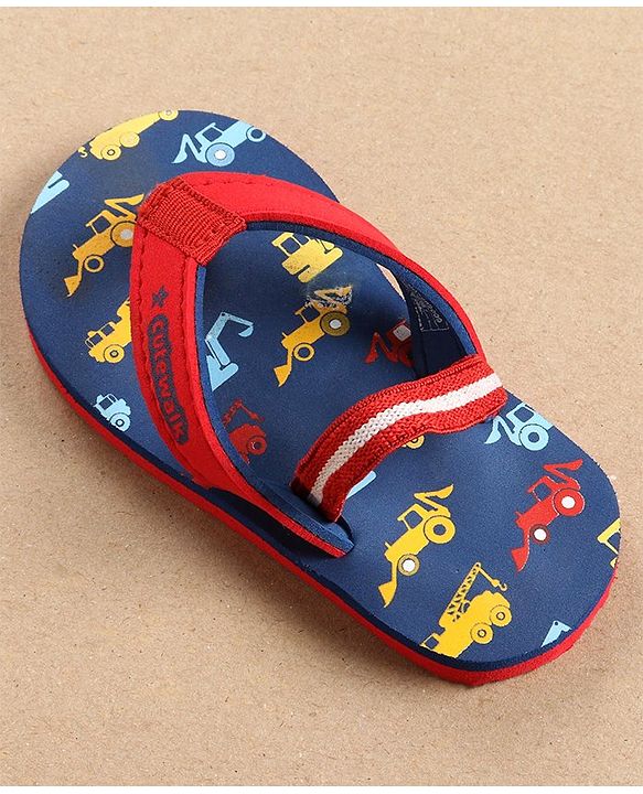 Cute Walk by Babyhug Flip Flops with Back Strap Vehicles Print - Blue