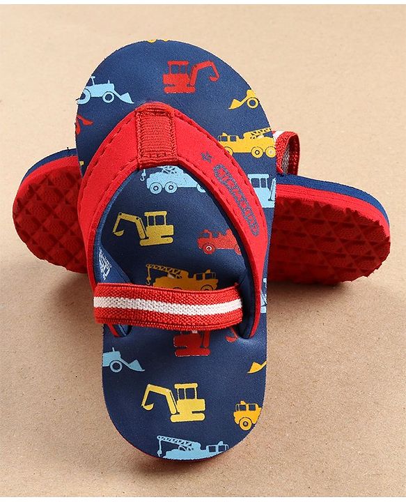 Cute Walk by Babyhug Flip Flops with Back Strap Vehicles Print - Blue