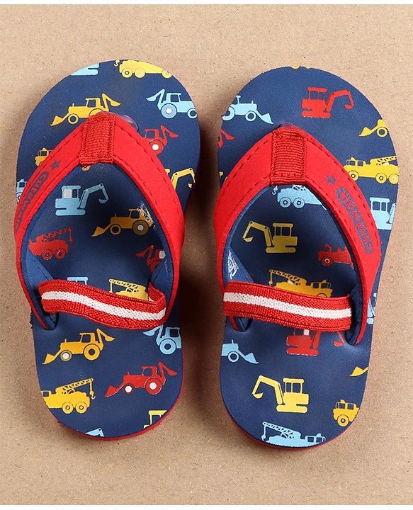 Cute Walk by Babyhug Flip Flops with Back Strap Vehicles Print - Blue