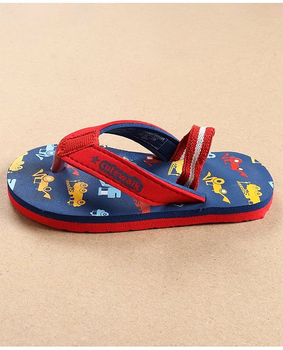 Cute Walk by Babyhug Flip Flops with Back Strap Vehicles Print - Blue