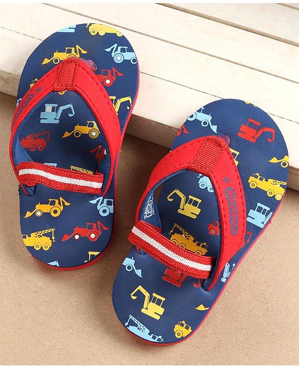 Cute Walk by Babyhug Flip Flops with Back Strap Vehicles Print - Blue