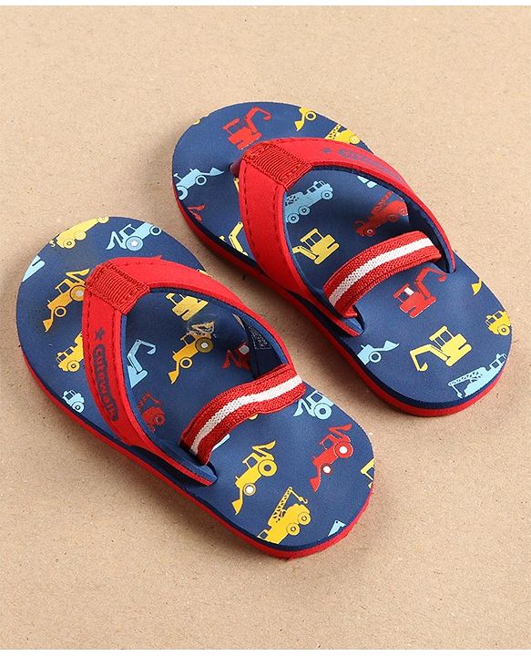 Cute Walk by Babyhug Flip Flops with Back Strap Vehicles Print - Blue
