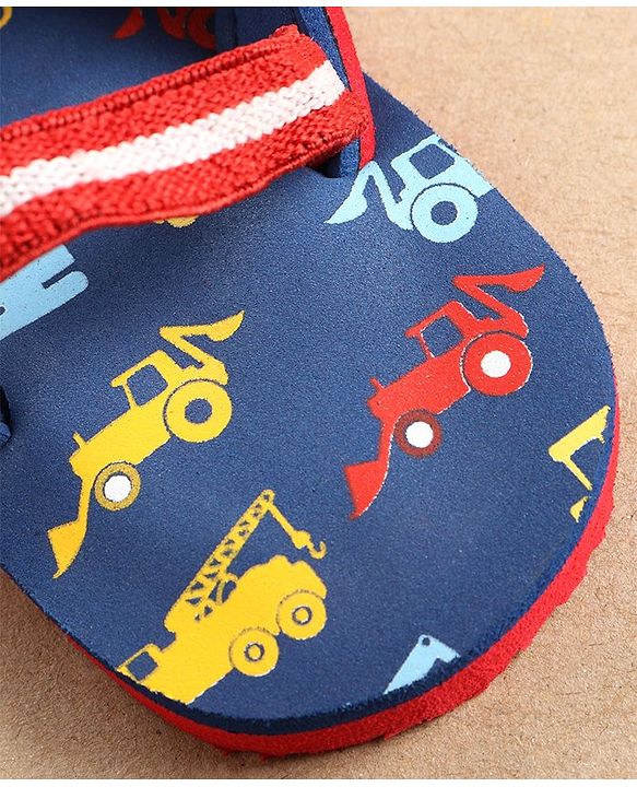 Cute Walk by Babyhug Flip Flops with Back Strap Vehicles Print - Blue