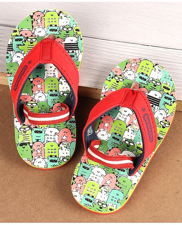 Cute Walk by Babyhug Printed Slip On Flip Flops with Back Strap- Red