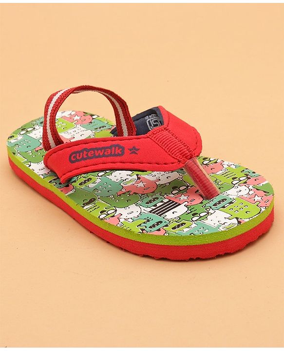 Cute Walk by Babyhug Printed Slip On Flip Flops with Back Strap- Red