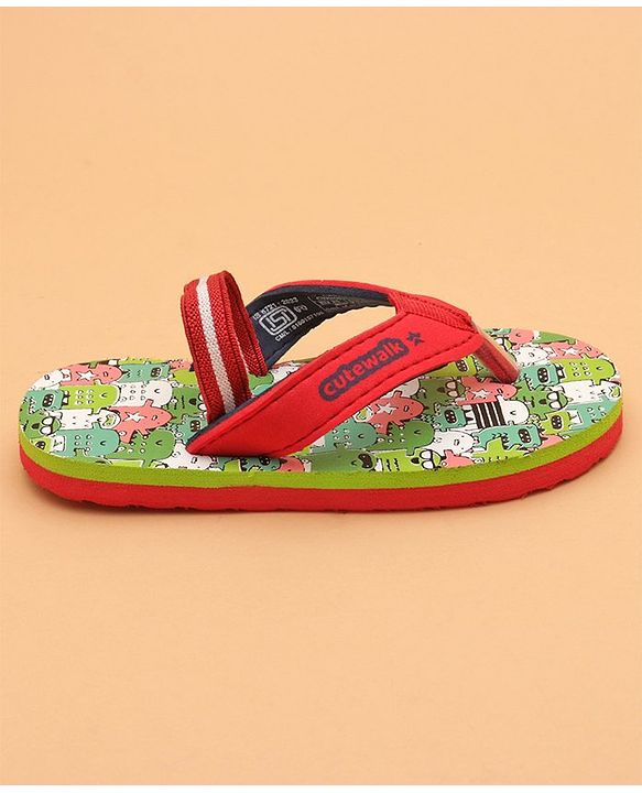 Cute Walk by Babyhug Printed Slip On Flip Flops with Back Strap- Red