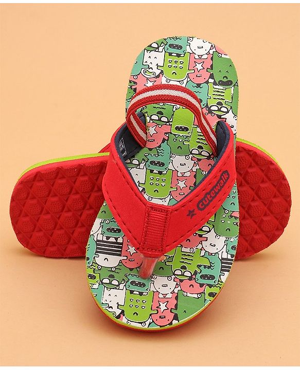 Cute Walk by Babyhug Printed Slip On Flip Flops with Back Strap- Red