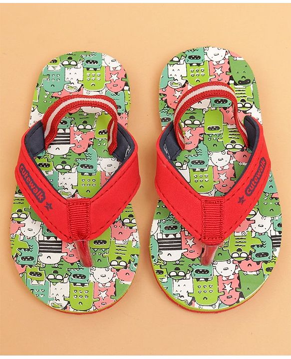 Cute Walk by Babyhug Printed Slip On Flip Flops with Back Strap- Red