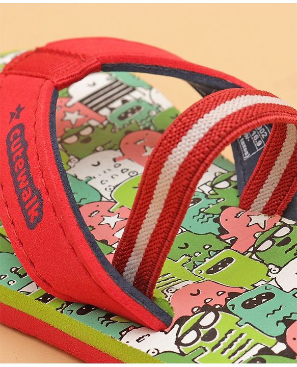 Cute Walk by Babyhug Printed Slip On Flip Flops with Back Strap- Red