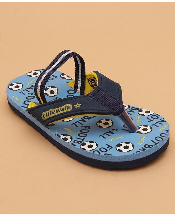 Cute Walk by Babyhug Flip Flops with Back Strap Football Print - Blue
