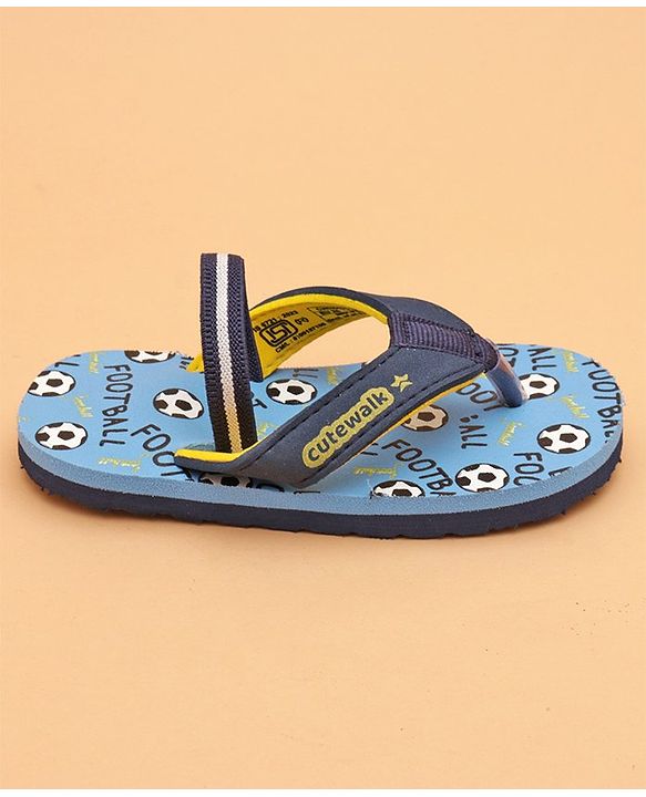 Cute Walk by Babyhug Flip Flops with Back Strap Football Print - Blue