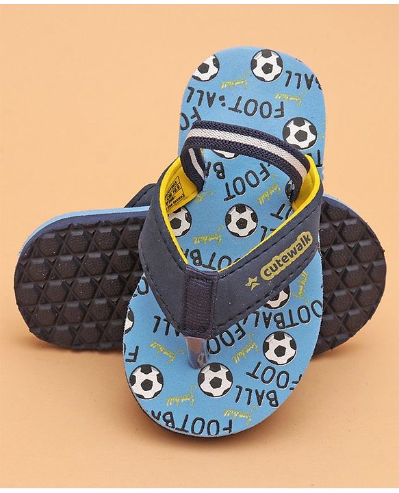 Cute Walk by Babyhug Flip Flops with Back Strap Football Print - Blue