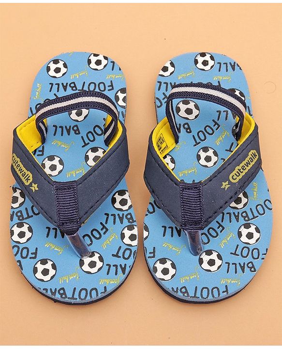 Cute Walk by Babyhug Flip Flops with Back Strap Football Print - Blue