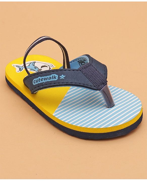 Cute Walk by Babyhug Flip Flops with Back Strap Whale Print - Blue