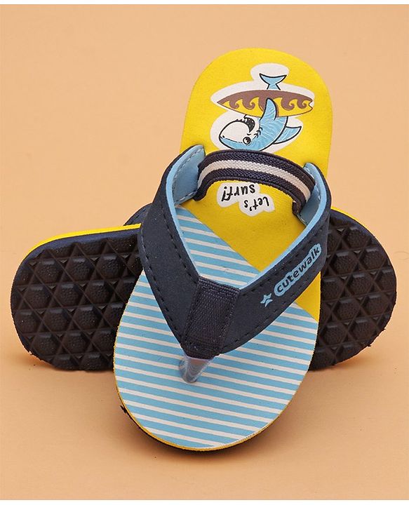 Cute Walk by Babyhug Flip Flops with Back Strap Whale Print - Blue