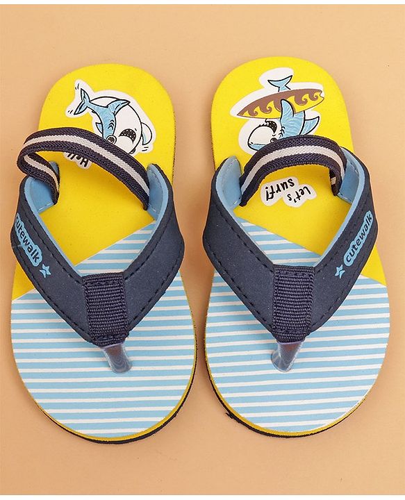 Cute Walk by Babyhug Flip Flops with Back Strap Whale Print - Blue