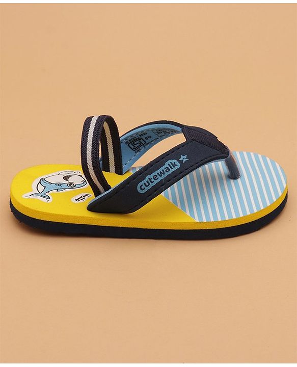 Cute Walk by Babyhug Flip Flops with Back Strap Whale Print - Blue