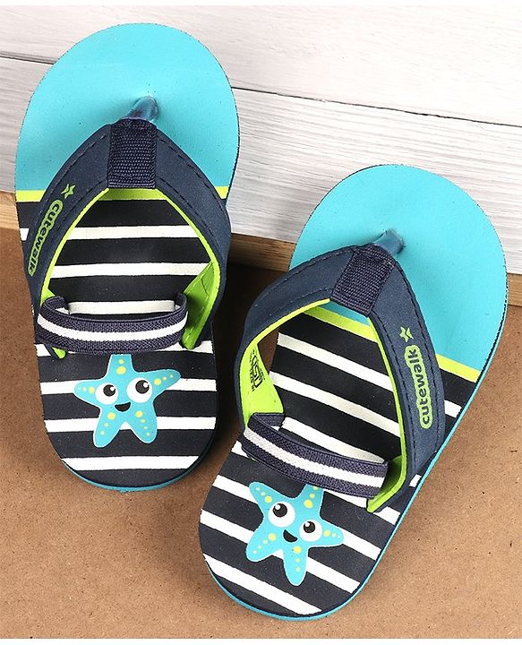 Cute Walk by Babyhug Flip Flops with Back Strap Star Fish Print - Blue