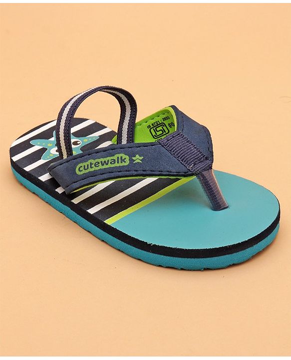 Cute Walk by Babyhug Flip Flops with Back Strap Star Fish Print - Blue