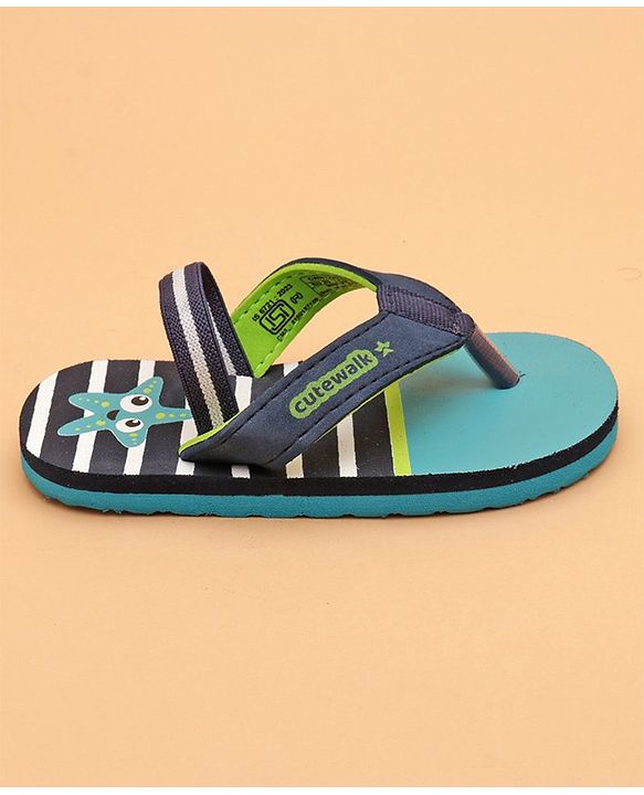 Cute Walk by Babyhug Flip Flops with Back Strap Star Fish Print - Blue