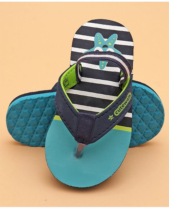 Cute Walk by Babyhug Flip Flops with Back Strap Star Fish Print - Blue