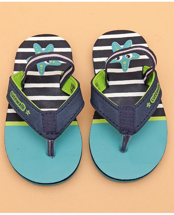 Cute Walk by Babyhug Flip Flops with Back Strap Star Fish Print - Blue