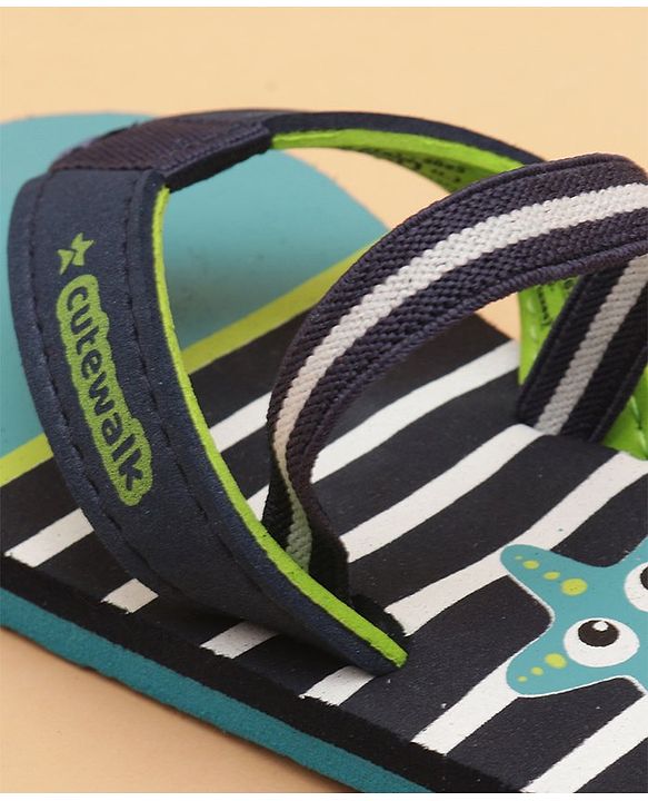 Cute Walk by Babyhug Flip Flops with Back Strap Star Fish Print - Blue