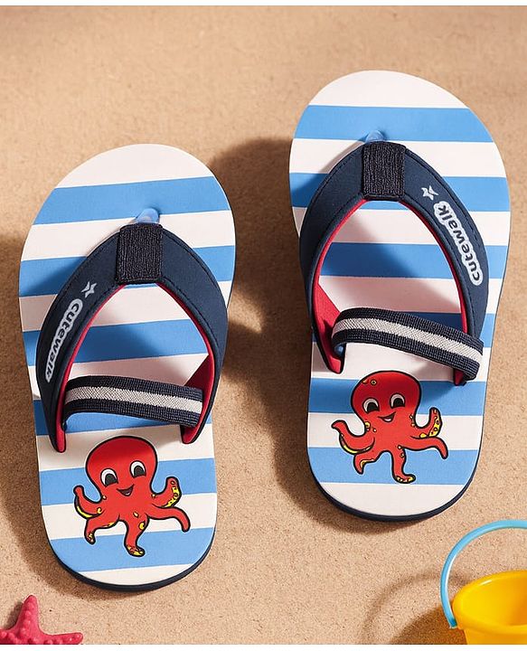 Cute Walk by Babyhug Flip Flops with Back Strap Octopus Print - Blue