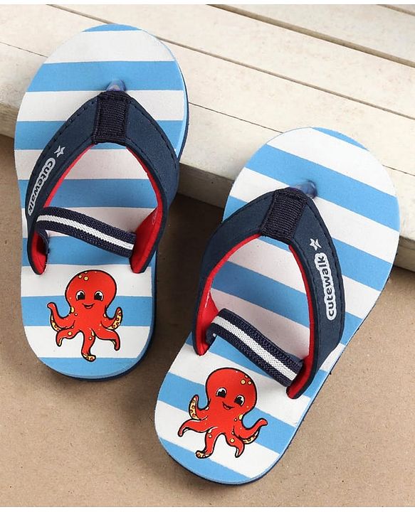 Cute Walk by Babyhug Flip Flops with Back Strap Octopus Print - Blue