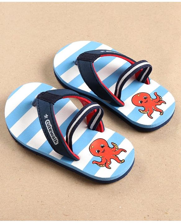 Cute Walk by Babyhug Flip Flops with Back Strap Octopus Print - Blue