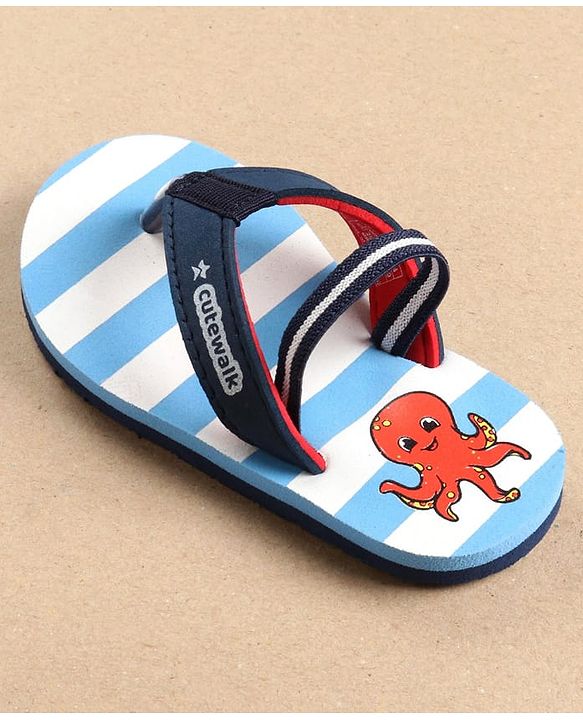Cute Walk by Babyhug Flip Flops with Back Strap Octopus Print - Blue