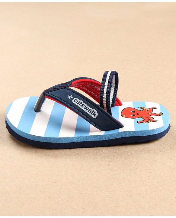 Cute Walk by Babyhug Flip Flops with Back Strap Octopus Print - Blue