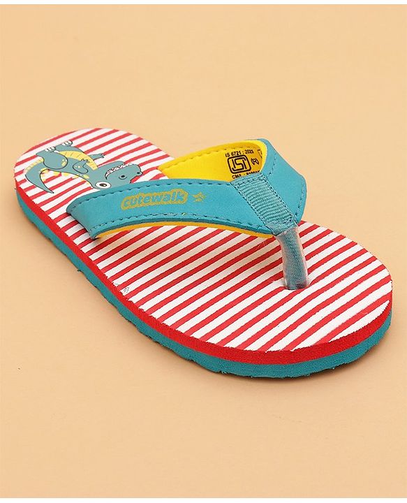 Cute Walk by Babyhug Flip Flops With Dino Print - Red & Green