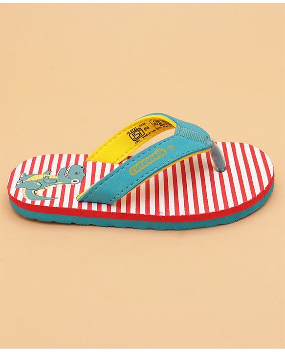 Cute Walk by Babyhug Flip Flops With Dino Print - Red & Green