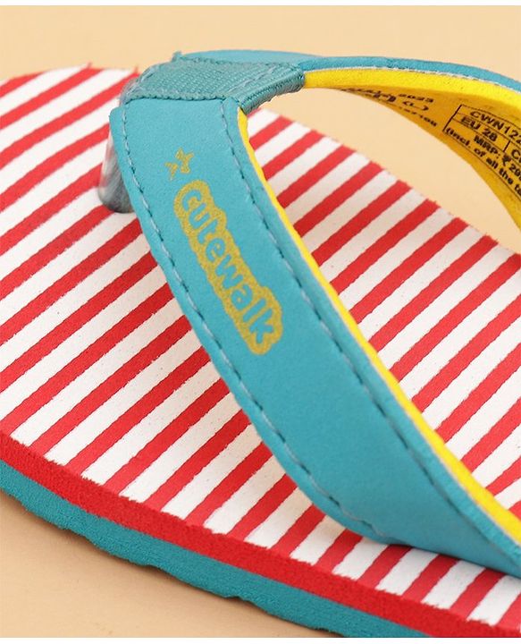 Cute Walk by Babyhug Flip Flops With Dino Print - Red & Green