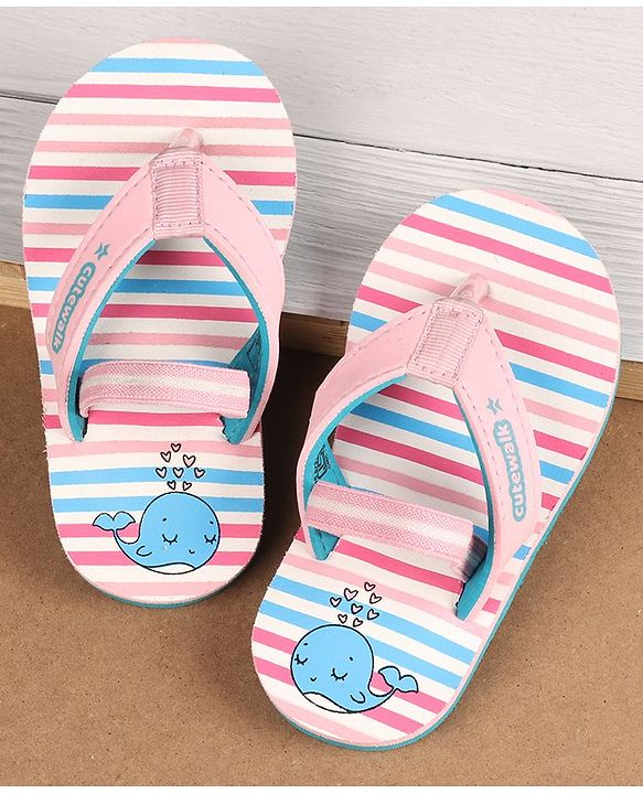 Cute Walk by Babyhug Flip Flops with Back Strap Whale Print - Pink