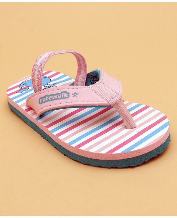 Cute Walk by Babyhug Flip Flops with Back Strap Whale Print - Pink