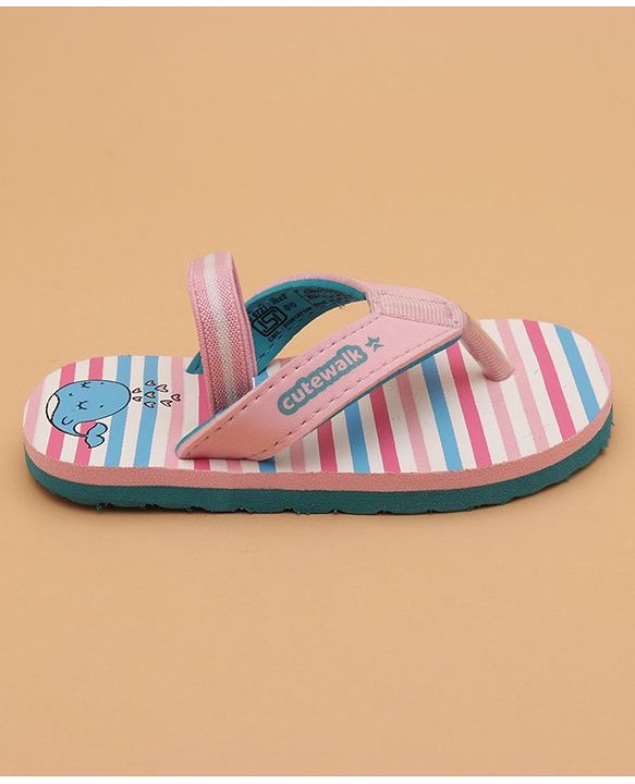 Cute Walk by Babyhug Flip Flops with Back Strap Whale Print - Pink