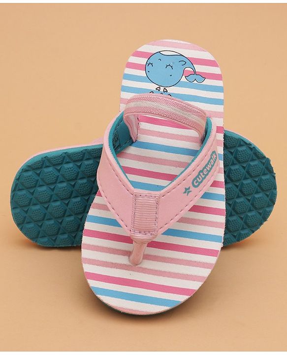 Cute Walk by Babyhug Flip Flops with Back Strap Whale Print - Pink
