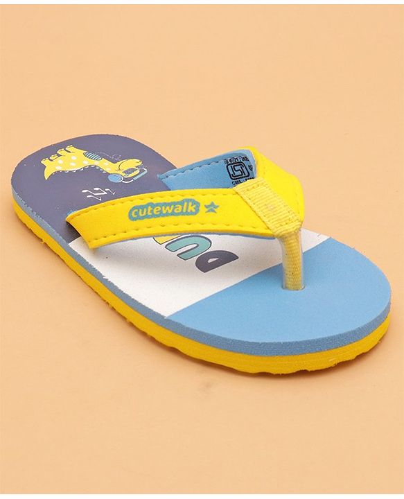 Cute Walk by Babyhug Flip Flops With Dino Print - Yellow & Blue