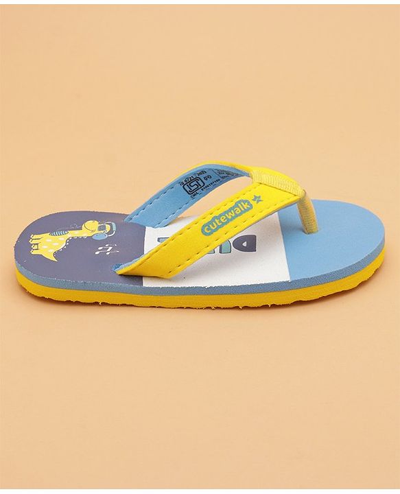 Cute Walk by Babyhug Flip Flops With Dino Print - Yellow & Blue