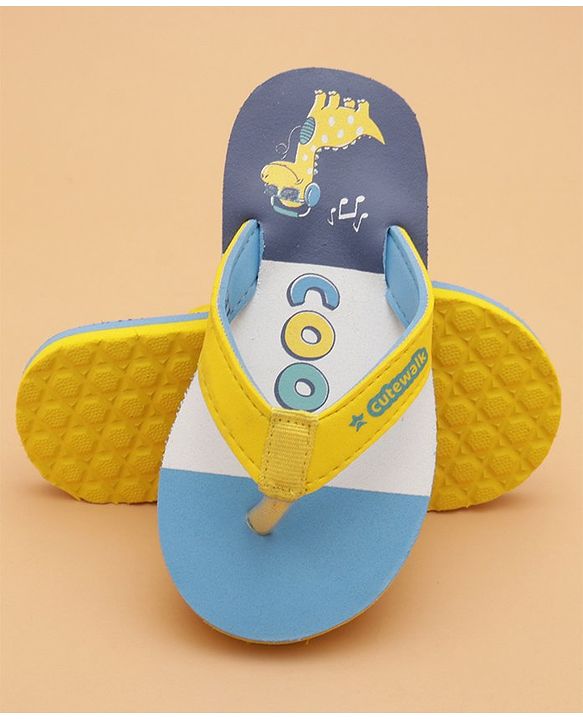 Cute Walk by Babyhug Flip Flops With Dino Print - Yellow & Blue