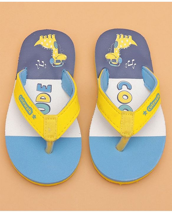 Cute Walk by Babyhug Flip Flops With Dino Print - Yellow & Blue
