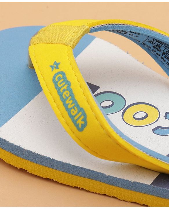 Cute Walk by Babyhug Flip Flops With Dino Print - Yellow & Blue