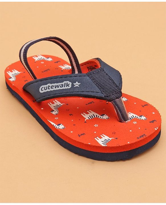 Cute Walk by Babyhug Flip Flops with Back Strap Zebra Print - Orange
