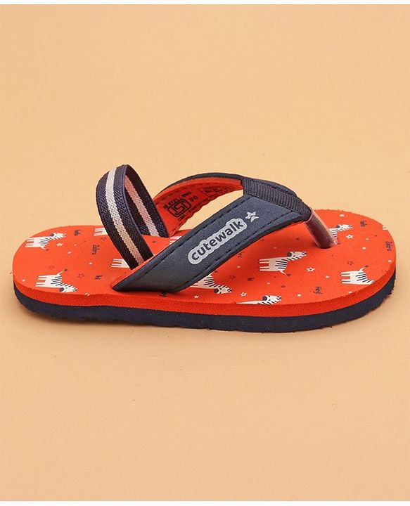 Cute Walk by Babyhug Flip Flops with Back Strap Zebra Print - Orange