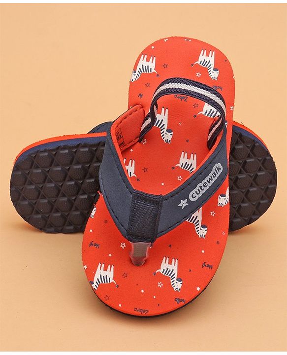 Cute Walk by Babyhug Flip Flops with Back Strap Zebra Print - Orange